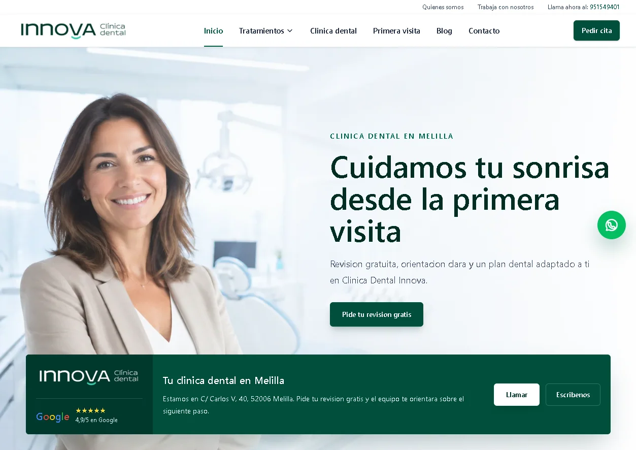 Captura del sitio web de Clínica Dental Innova