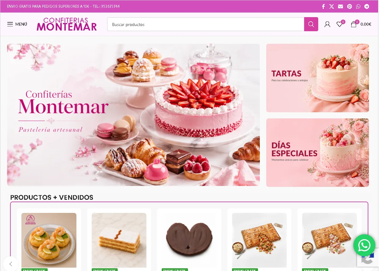 Captura de la tienda online de Confiterías Montemar