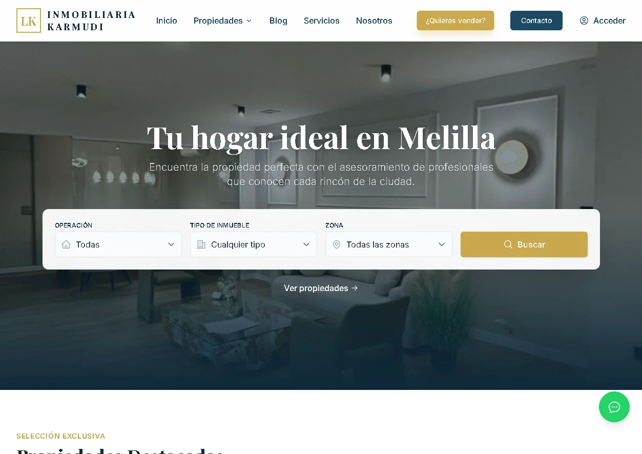 Captura del portal web de Inmobiliaria Karmudi