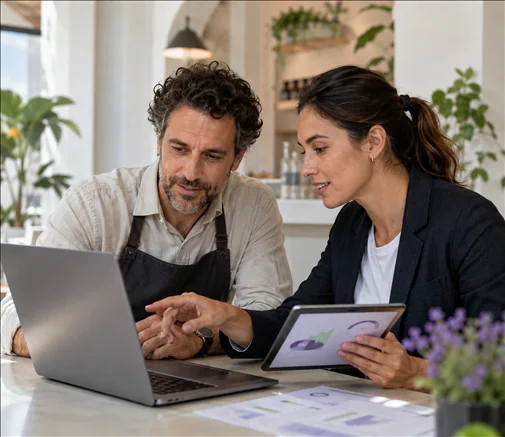 Profesionales revisando procesos y datos de negocio